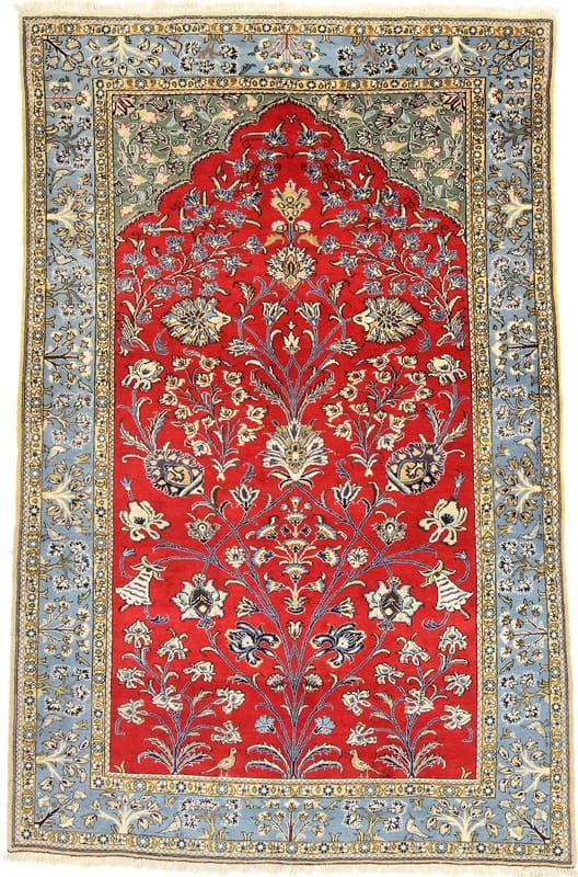 Perserteppich Ghom 210 x 134 cm Wolle handgeknüpft rot-blau
