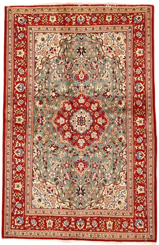 Perserteppich Ghom 220 x 141 cm Wolle handgeknüpft grün oliv H1