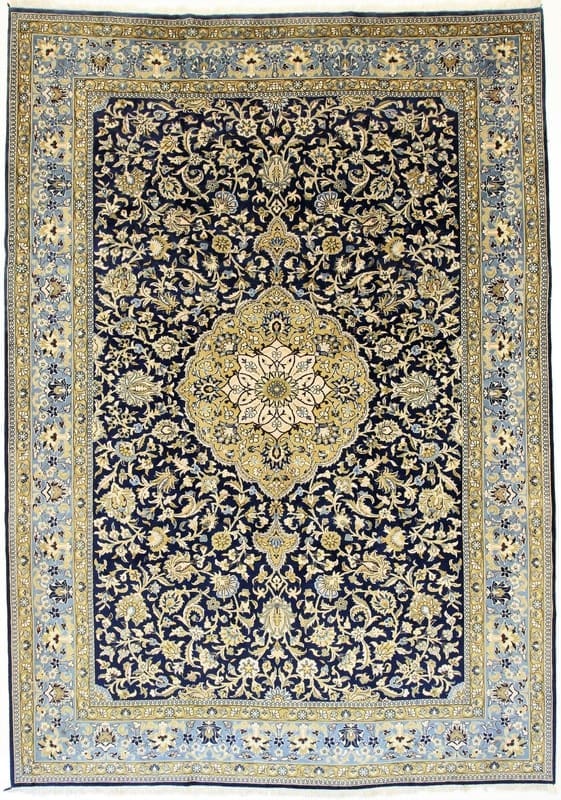 Perserteppich Ghom 352 x 246 cm Wolle handgeknüpft Blau Türkis H1