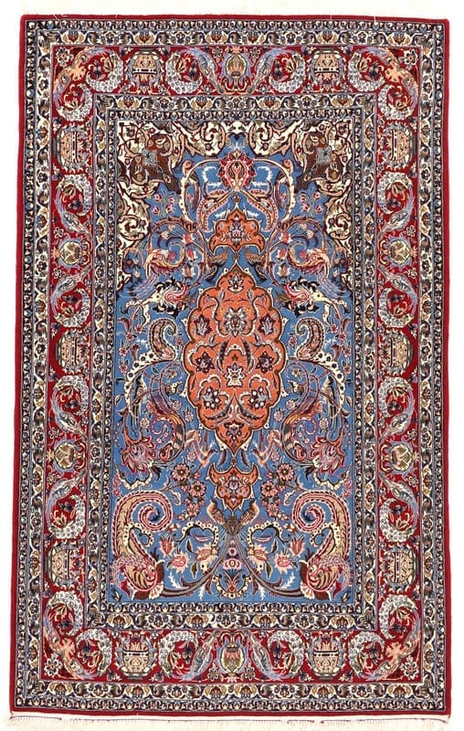 Perserteppich Isfahan 180 x 110 cm Wolle handgeknüpft Blau/Türkis