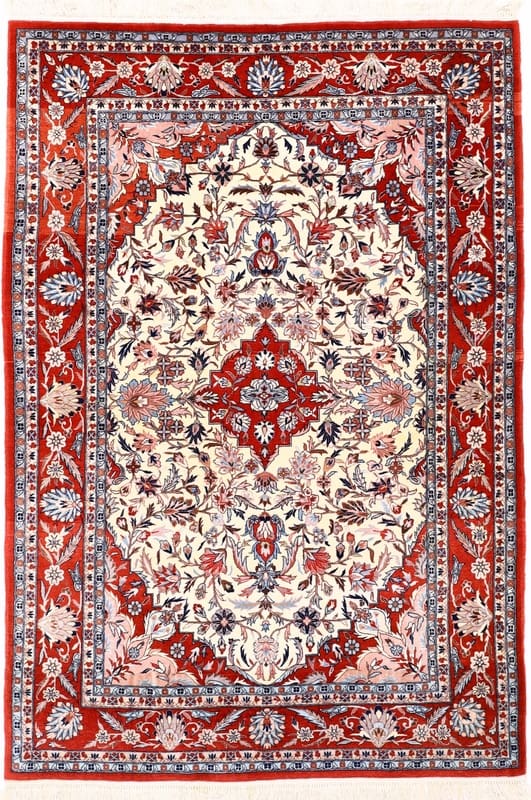 Perserteppich Isfahan 185 x 125 cm Wolle handgeknüpft beige/weiß