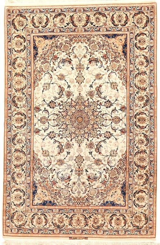Perserteppich Isfahan 227 x 150 cm Wolle & Seide handgeknüpft UNIKAT Davari signiert