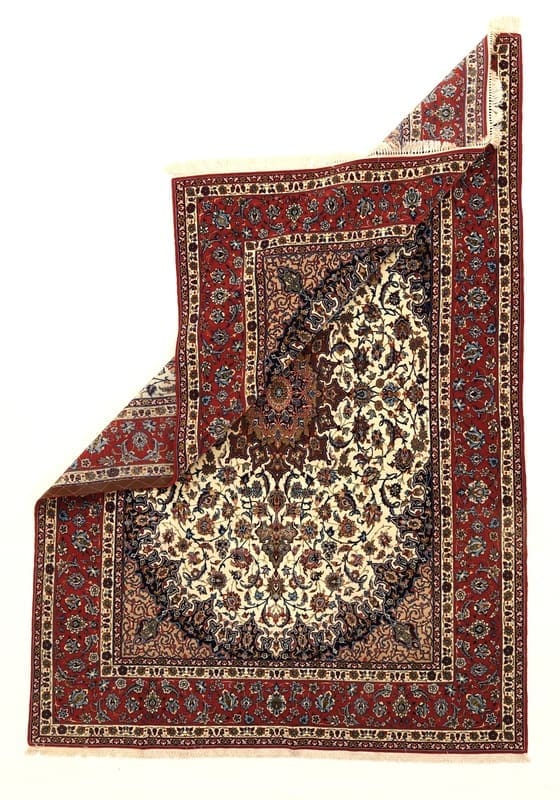 Perserteppich Isfahan 292 x 197 cm Seide extrem fein handgeknüpft Beige H1