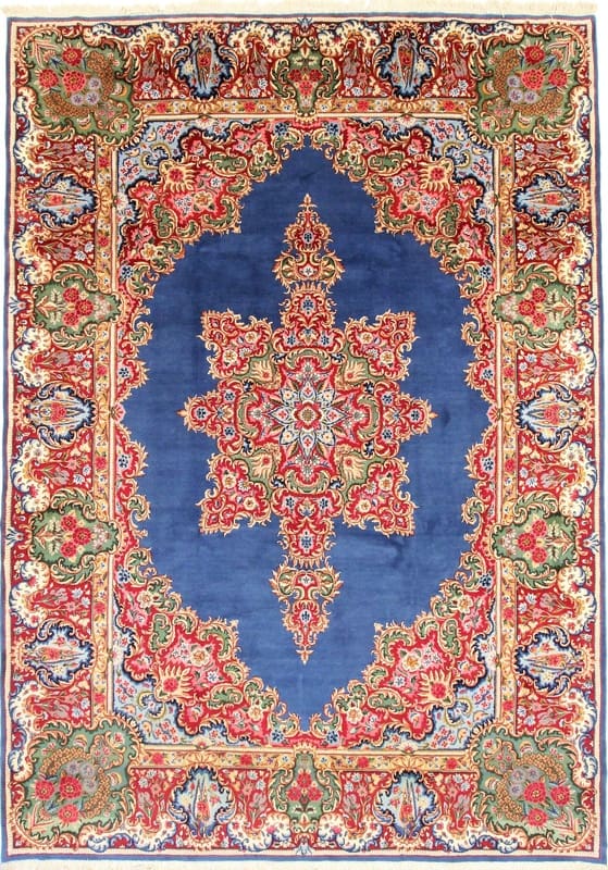 Perserteppich Kerman 365 x 256 cm Wolle handgeknüpft Blau/Türkis H1