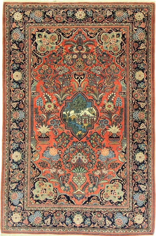 Perserteppich Keschan 213 x 138 cm Wolle handgeknüpft rot-orange H1