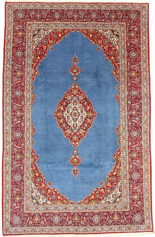 Perserteppich Keshan 354 x 237 cm Wolle handgeknüpft blau-türkis