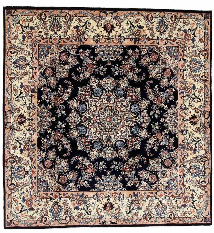 Perserteppich Mashhad 206 x 196 cm Wolle & Seide handgeknüpft blau H1
