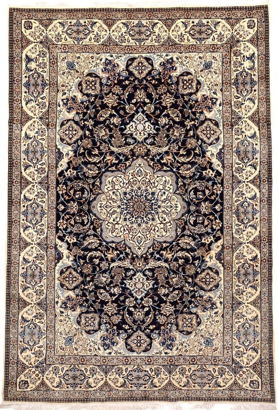 Perserteppich Nain 9 La 365 x 248 cm Wolle & Seide handgeknüpft blau-türkis