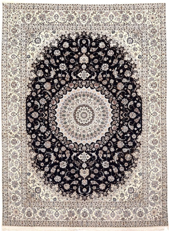 Perserteppich Nain 414 x 311 cm Wolle & Seide handgeknüpft blau