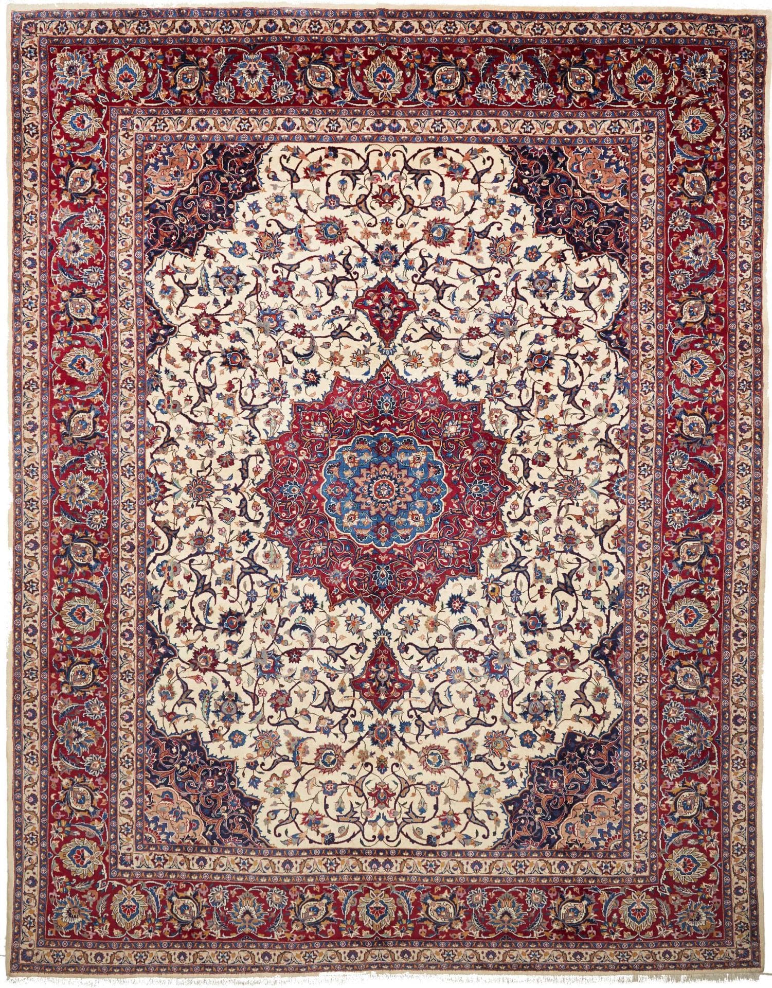 Perserteppich Mashad 301 x 384 cm Schurwolle handgeknüpft florales Muster H1