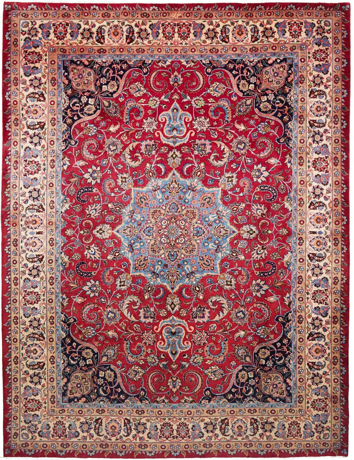 Perserteppich Mashad 301 x 393 cm Schurwolle handgeknüpft floral