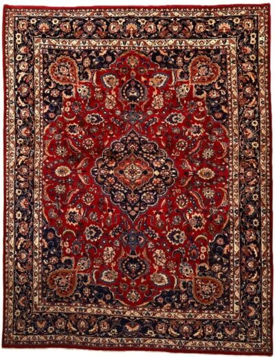 Perserteppich Mashhad 383 x 297 cm Wolle handgeknüpft rot-orange