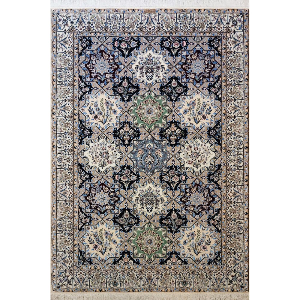 Perserteppich Nain 6La 60Raj 235 x 155 cm Korkwolle Seide Khamesi Muster Habibian signiert H1