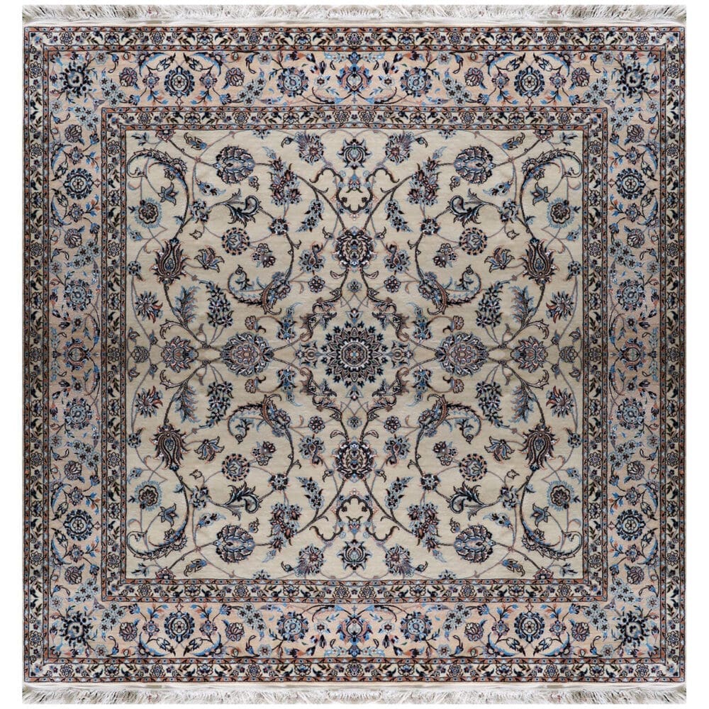 Perserteppich Nain 200 x 200 cm Seide handgeknüpft Blumenmuster