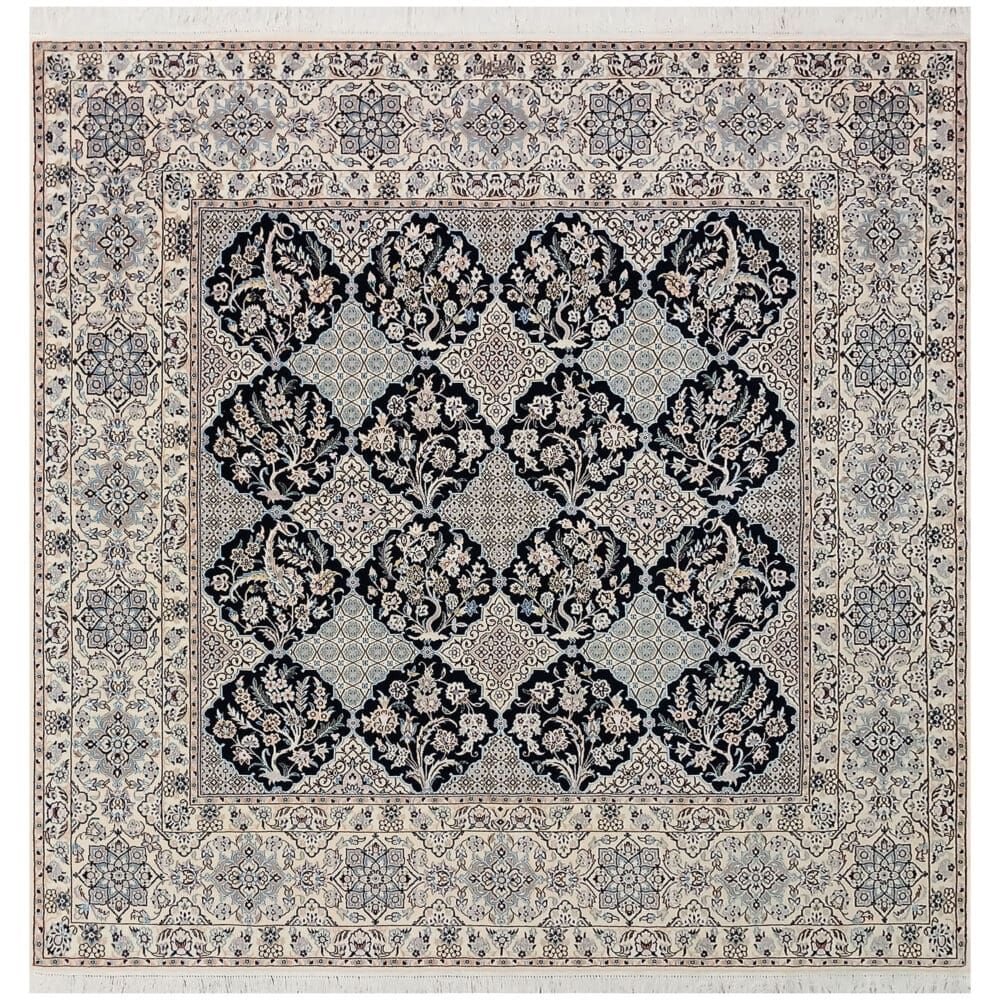 Perserteppich Nain 6La 200 x 200 cm Seide handgeknüpft Blumenmuster "Habibian" signiert H1