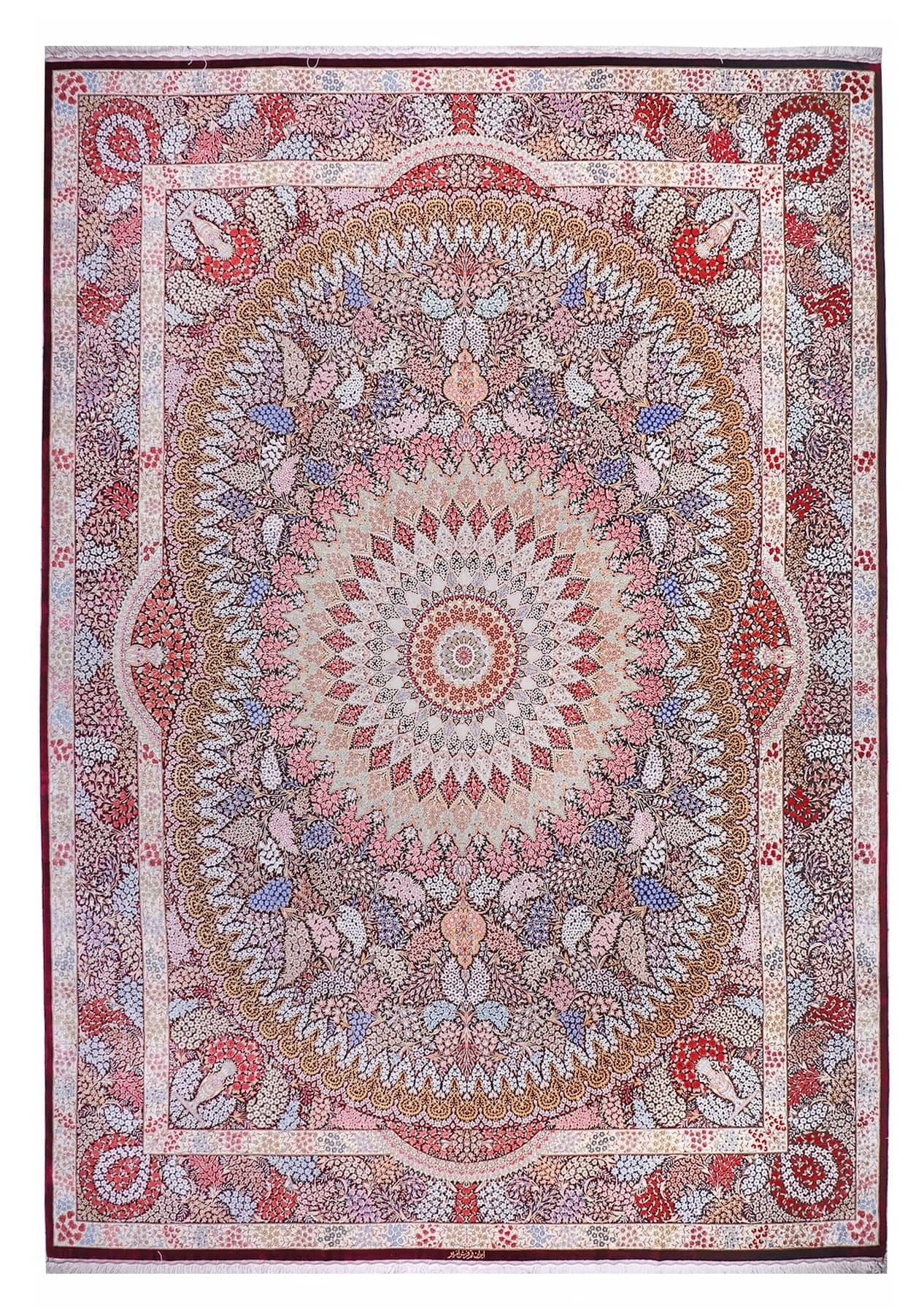 Perserteppich Qom "Amir" signiert 400 x 300 cm 100% Seide auf Seide 75 Raj 1.2 Million Knoten/Qm handgeknüpft Latschak-Design