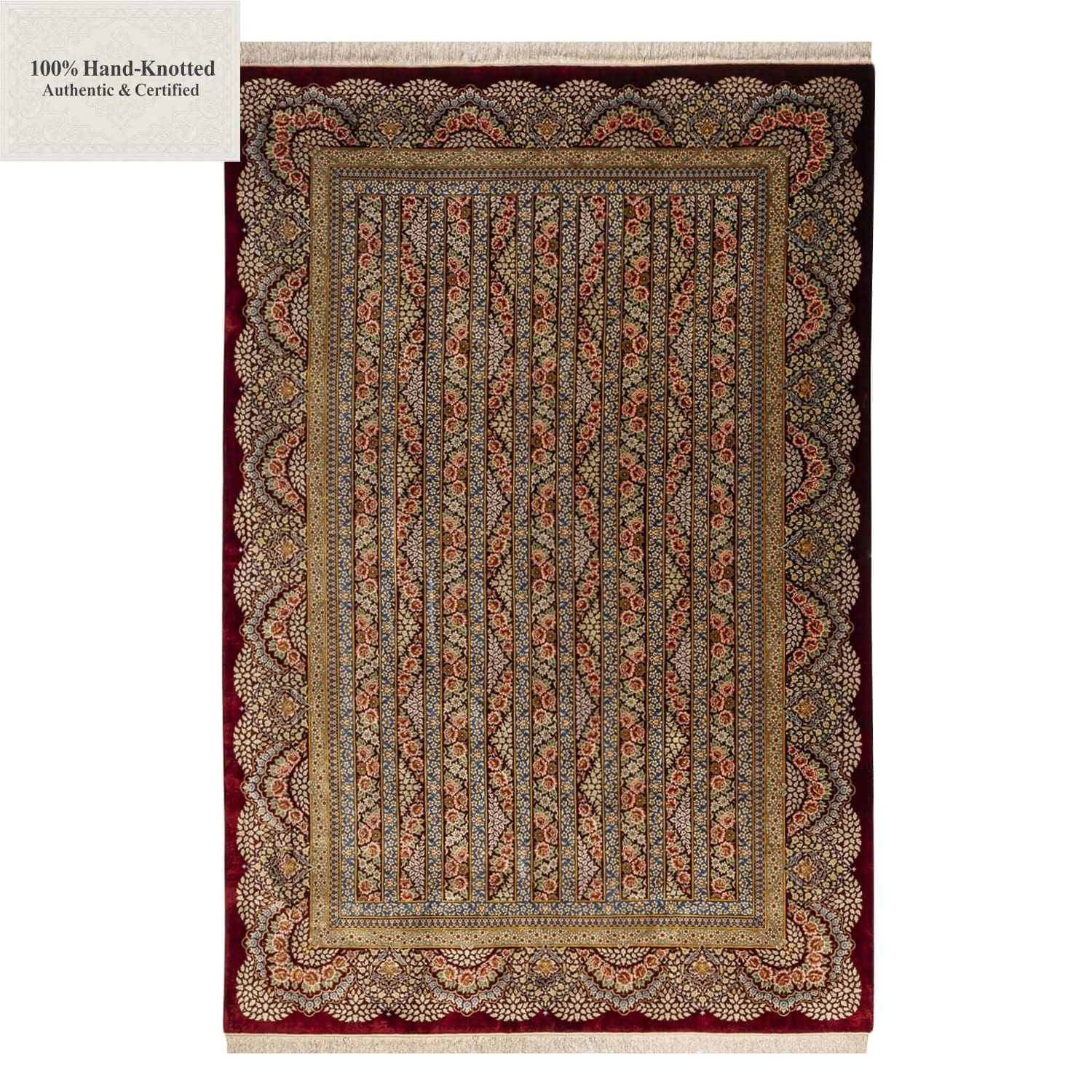 Perserteppich Qom 600 x 400 cm Seide handgeknüpft Motiv Moharamat