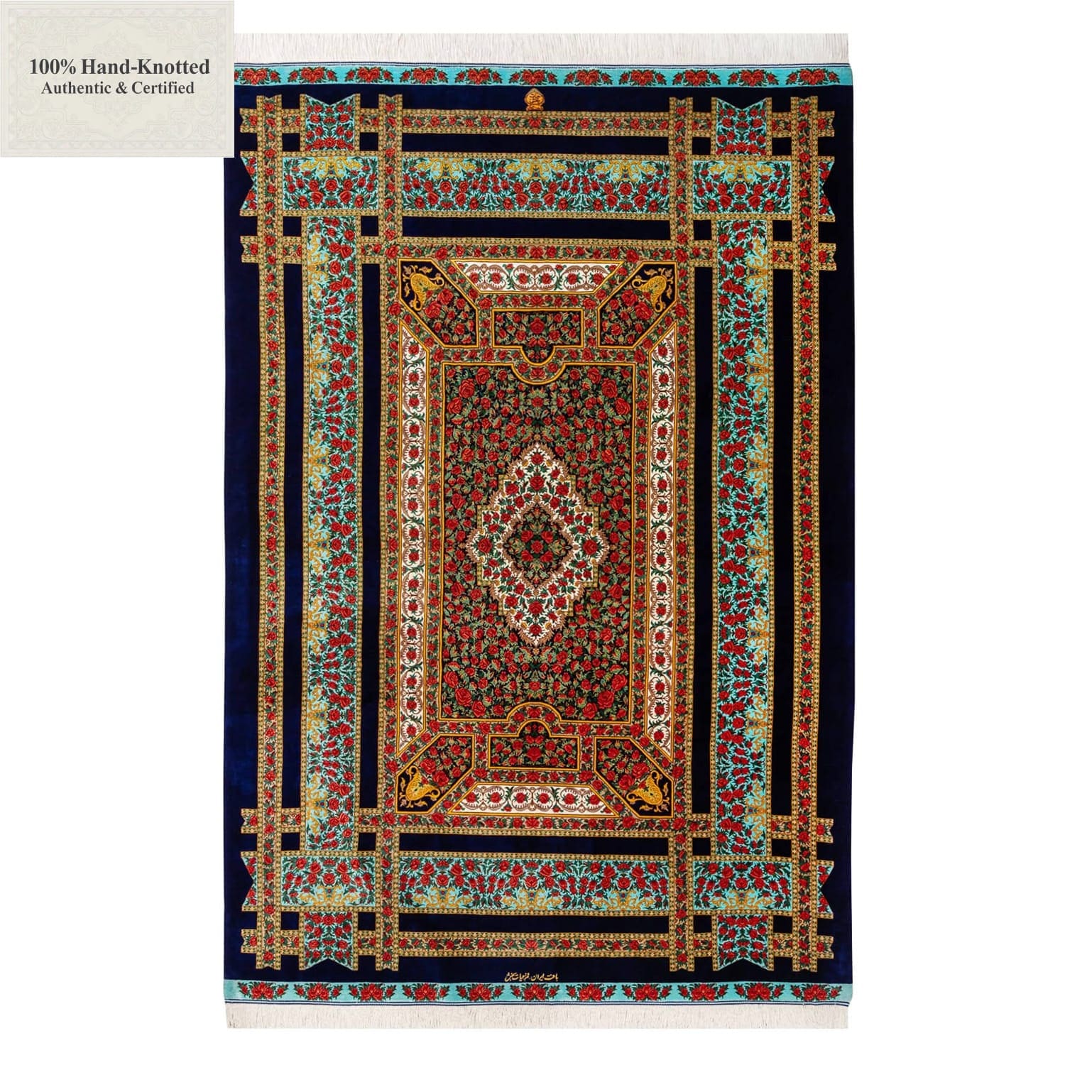 Perserteppich Qum 300 x 200 cm Seide handgeknüpft Rosenmuster