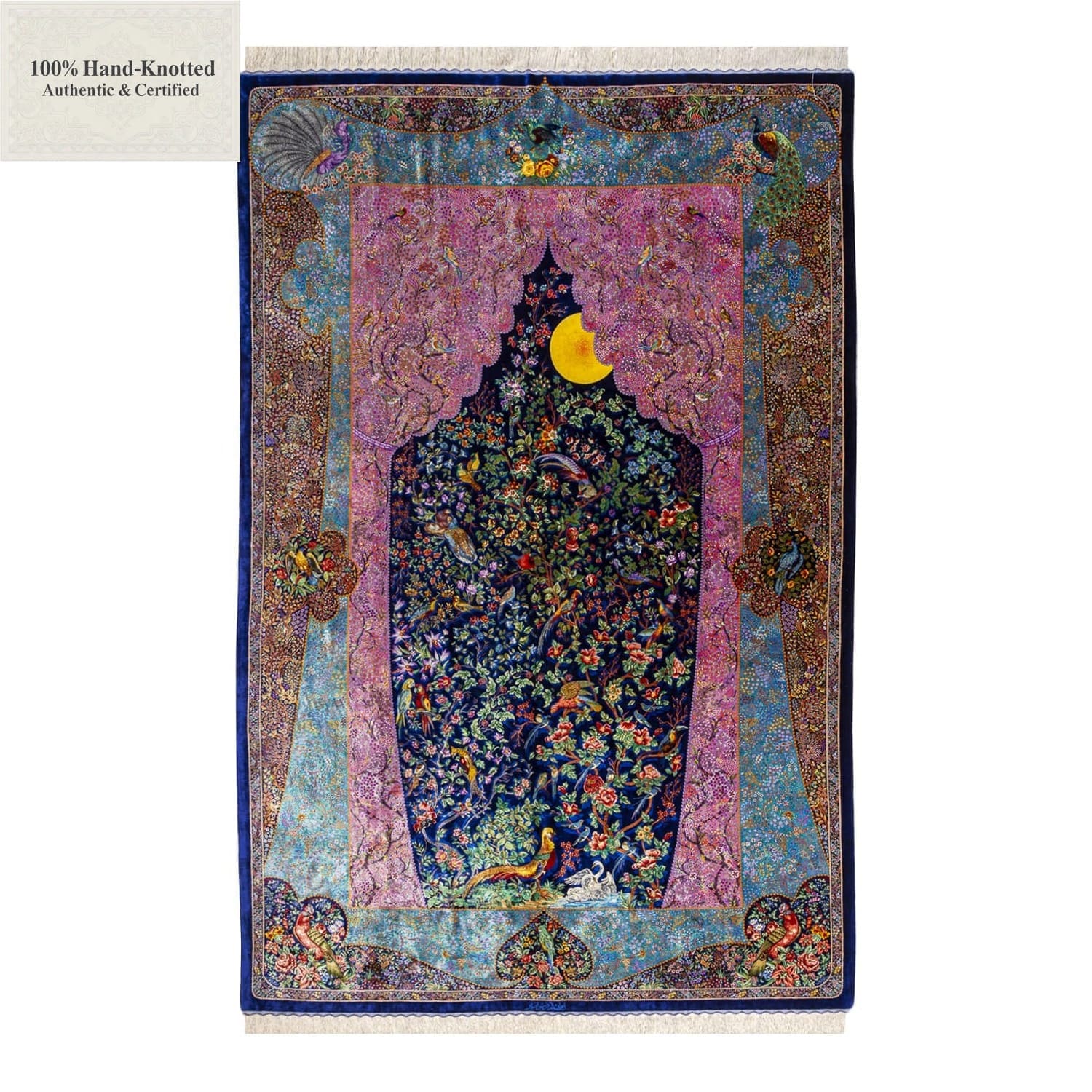 Perserteppich Qum 600 x 400 cm Seide handgeknüpft Nachtlandschaft