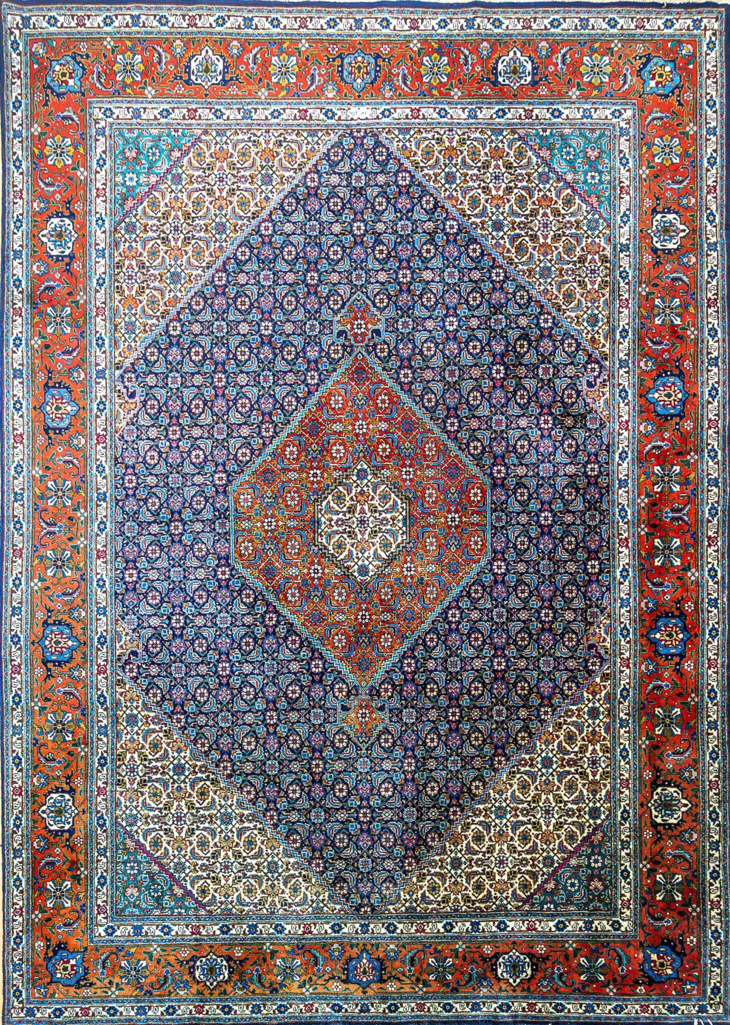 348x247cm Handgeknüpfter Perserteppich W1(#462) Täbriz Fisch Must (Mahi) rare Farben