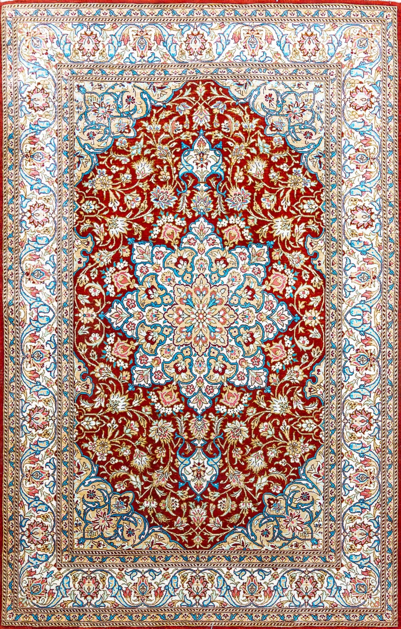 118.5cm x 75.5cm ORIGINAL echte Qom (Ghom) Seidenteppich Perserteppich 100% echte Seide auf Seide 70 Radj 1 Mio. Knoten/Qm Iran W1(#479)