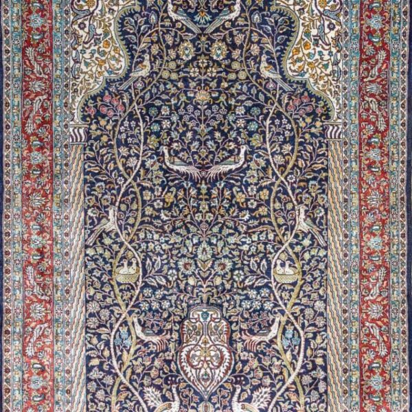 123x78.5cm Hereke Seidenteppich handgeknüpft ca. 1 Mio. Knoten/Qm Seide auf Seide geknüpft Orientteppich signiert W1(#481)