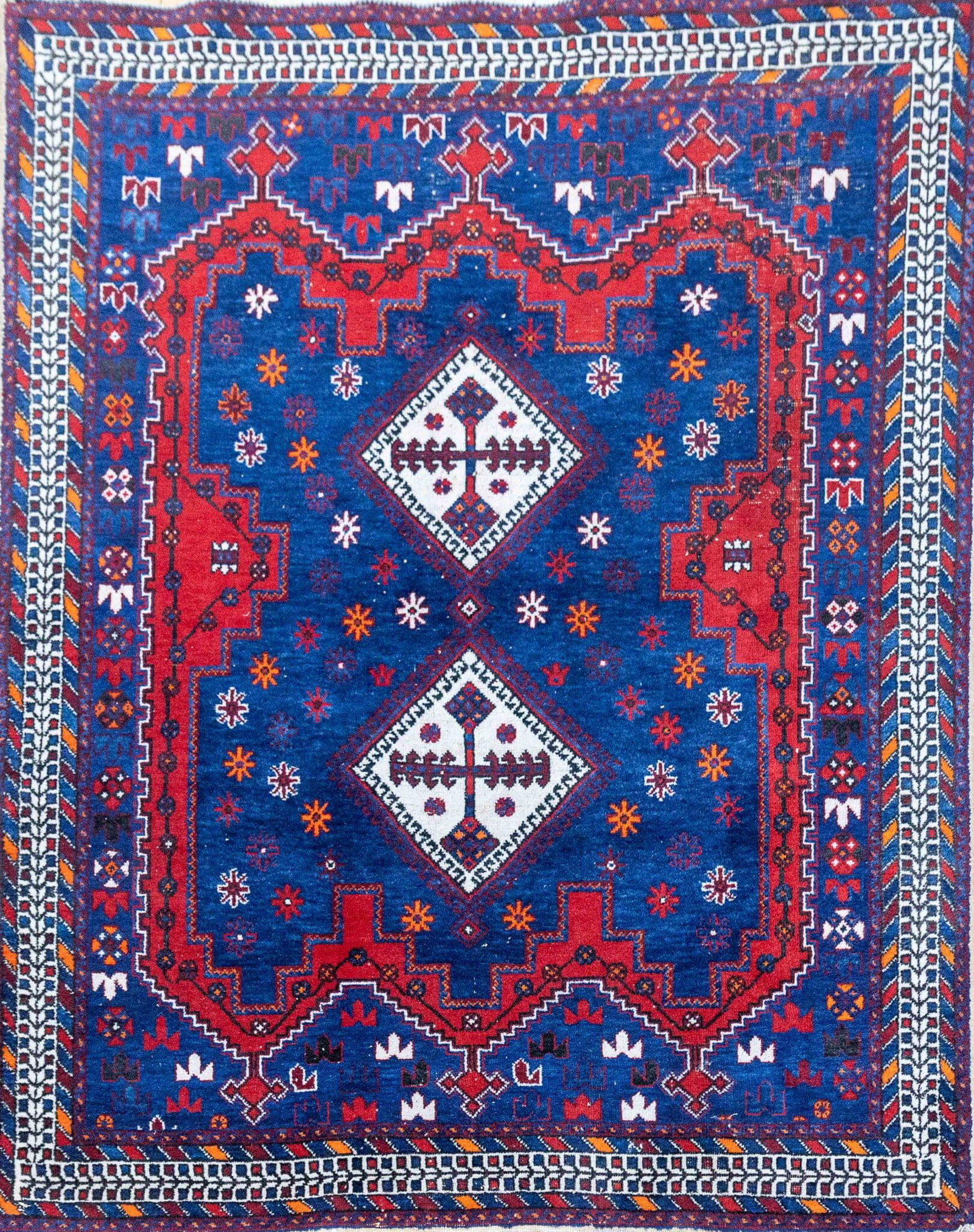 180x140cm Handgeknüpfter Perserteppich Afshar W1(#453) PATINA 60-70 Jahre alt