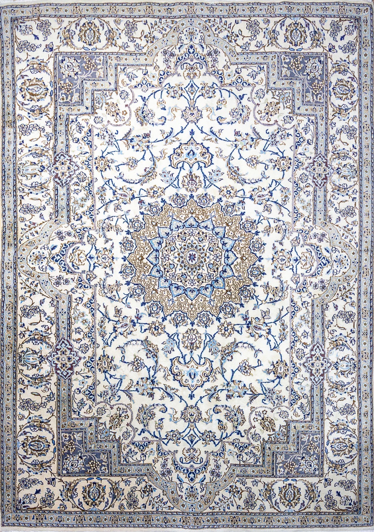 355x255cm Nain Kashmari 12La mit Seide Handgeknüpfter Perserteppich W1(#501)